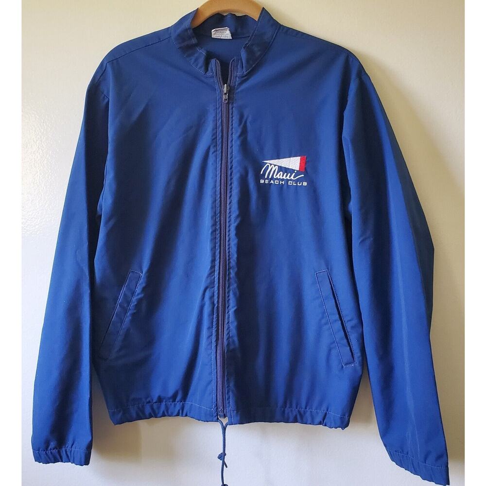 Vtg Crazy Shirt Hawaii Cotton Bomber Jacket Sz Med Maui Beach Club Logo Zip